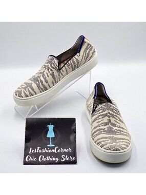 Rothy’s Women's White Gray Maritime Tiger Sneaker Stripe Slip On Shoes Sz 6 2492